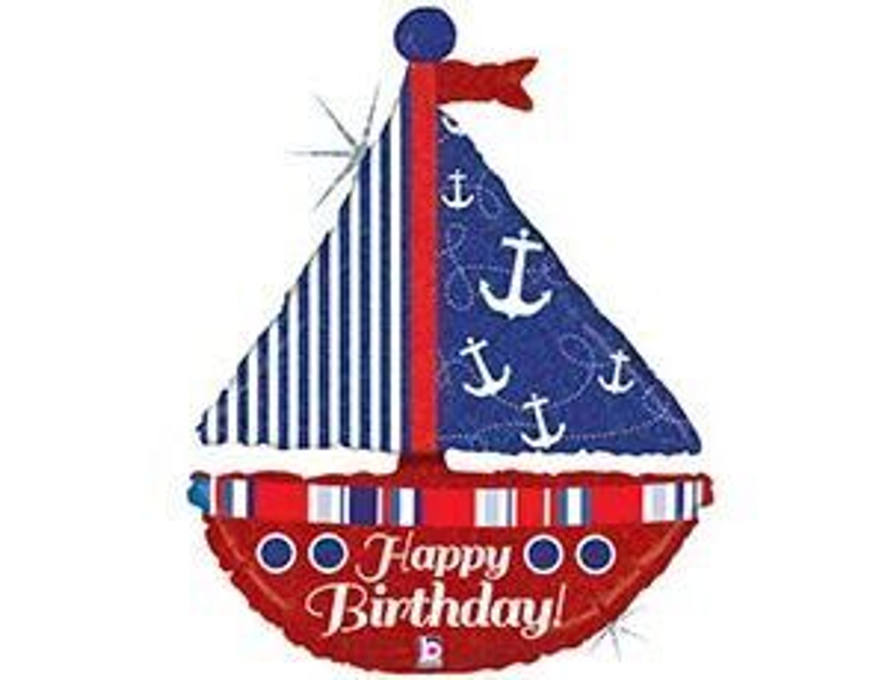 Б Фигура, Парусник блеск, Happy Birthday, 29"/74 см, 1 шт.