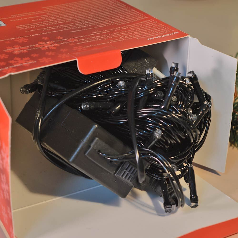 Гирлянда электрическая уличная 7м, 80 ламп LED, черный провод, 8 режимов, IP-54, красный свет