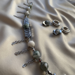 Комплект "Энергия ветра" с моховым агатом и цепочками