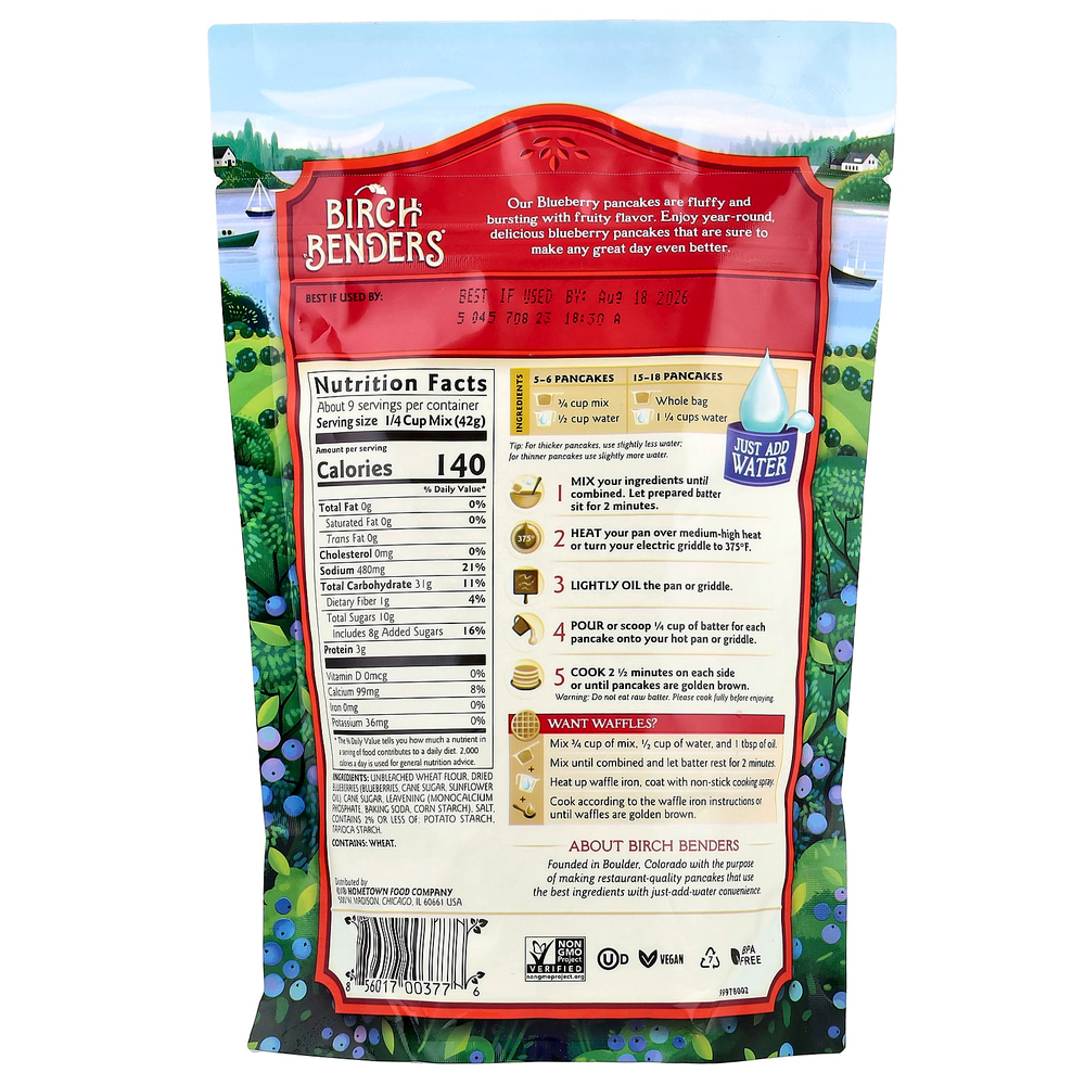 Birch Benders, смесь для приготовления блинов и вафель, голубика, 397 г (14 унций)
