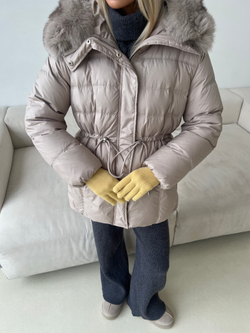 Пуховик Fresh миди с кулиской бежевый