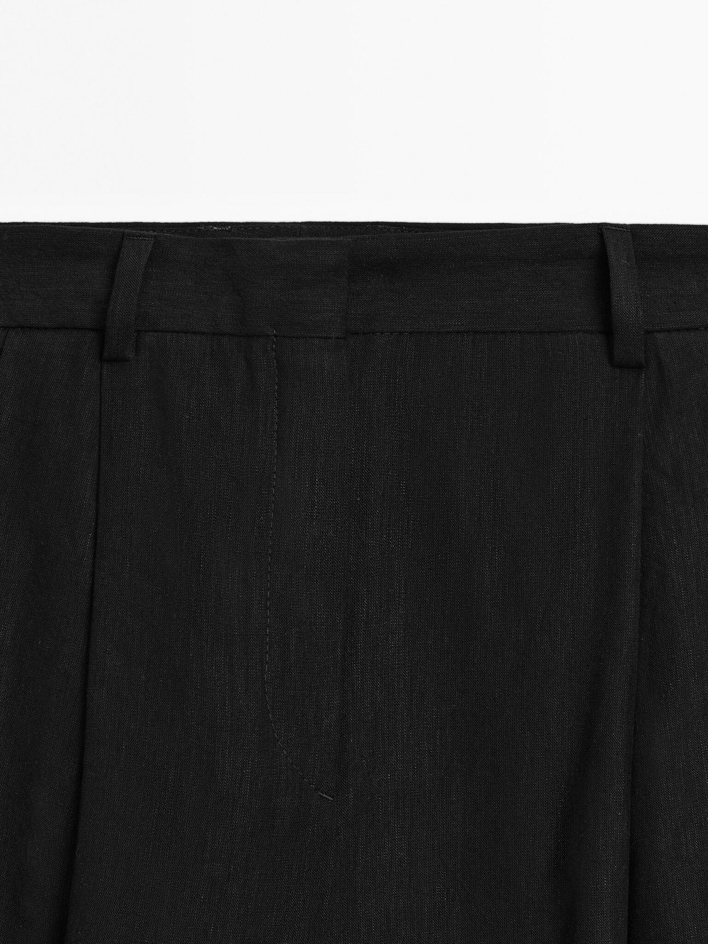 Massimo Dutti Брюки прямого кроя из смесового льна с защипами, черный