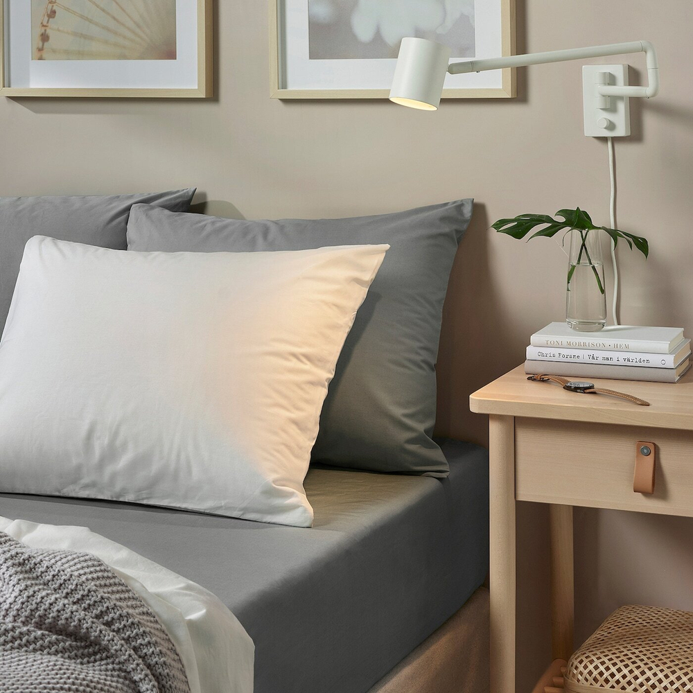 IKEA ULLVIDE  (ИКЕА УЛЛВИДЕ)  -  Простыня на резинке, серая, 90x200 см