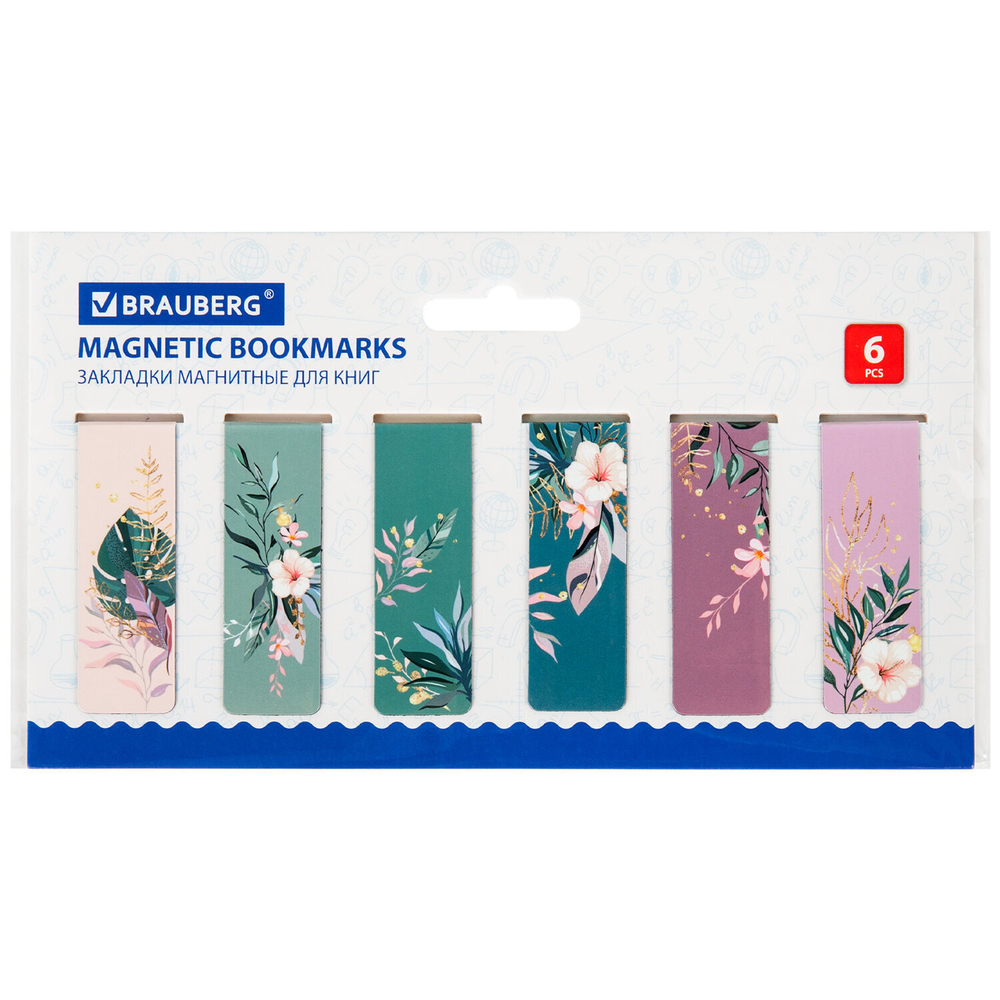 Закладки для книг МАГНИТНЫЕ "TROPICS" набор 12 шт. 60x20 мм BRAUBERG (4 штуки в упаковке)