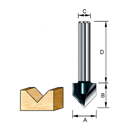 Фреза для V-образных пазов 15,9х38х12,7х12 мм; 90° D-10718