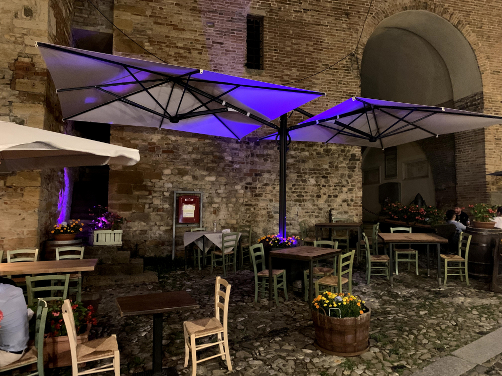 Зонт профессиональный двухкупольный 2.9х6.3 м Scolaro Galaxia Dual T Carbon, антрацит, слоновая кость