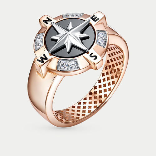 Кольцо золотое с ониксом и фианитами