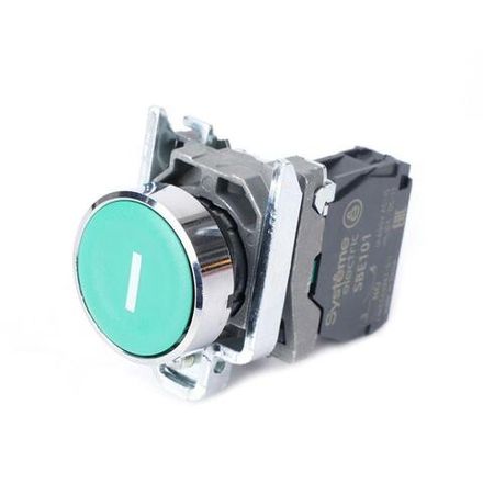 Кнопка модульная SB4 в сборе 22мм металл 1НО с маркировкой "I" зел. SE SB4BA3311