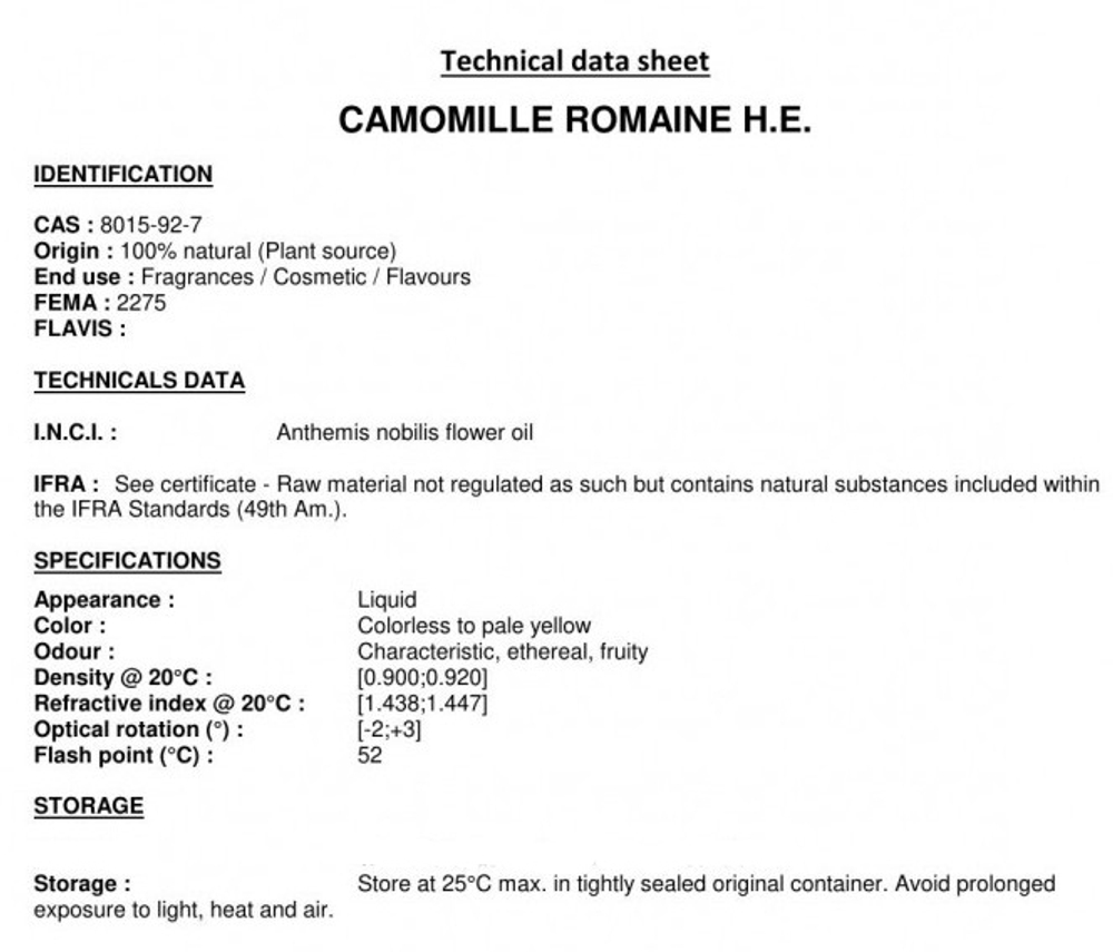 CAMOMILLE ROMAN EO / РОМАШКА римская ЭМ CAS 8015-92-7