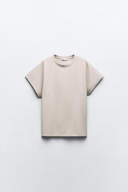 ZARA ФУТБОЛКА ИЗ ХЛОПКА, ПЕСОЧНЫЙ
