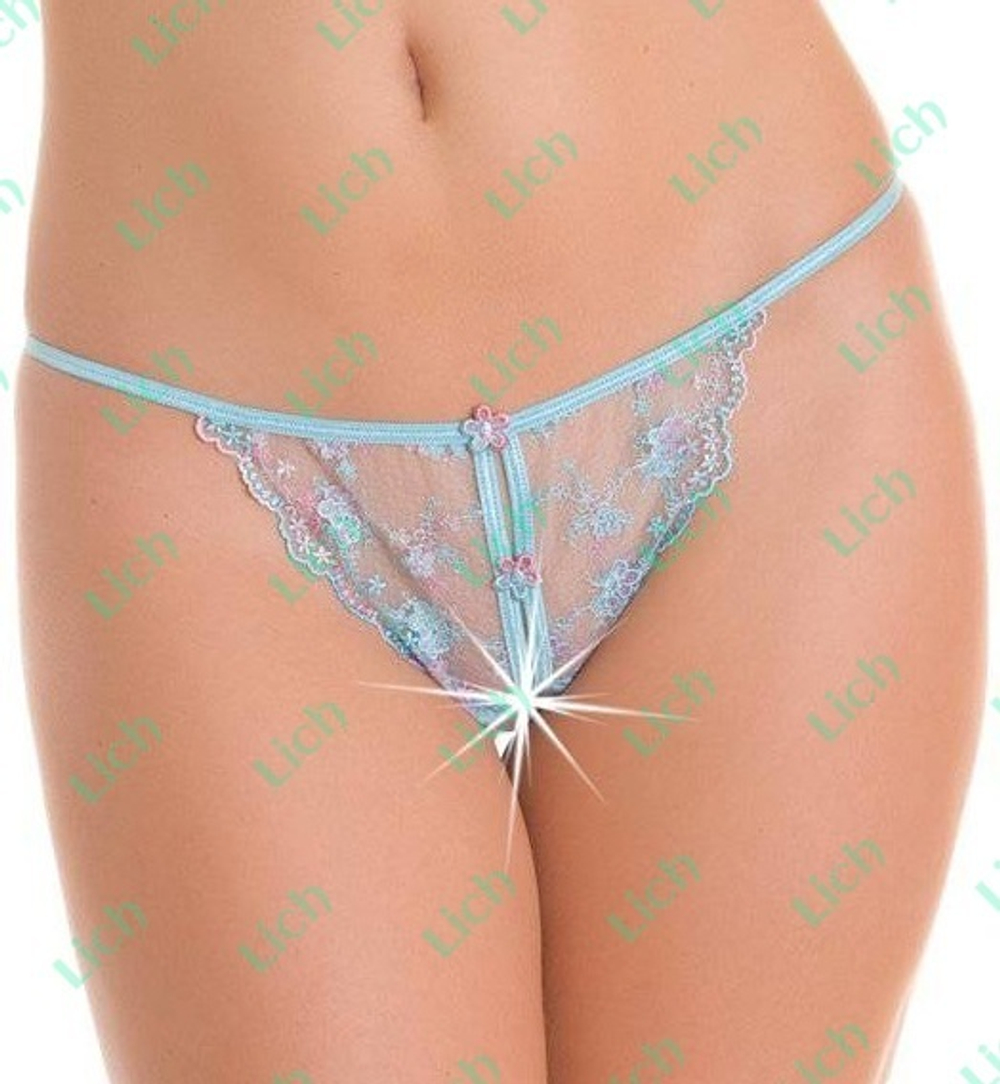 Голубые открытые трусики-стринг