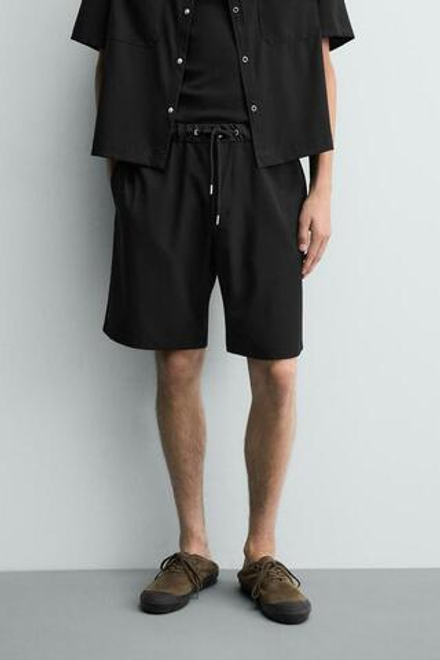 ZARA ТЕХНИЧЕСКИЕ ШОРТЫ RELAXED FIT, ЧЕРНЫЙ