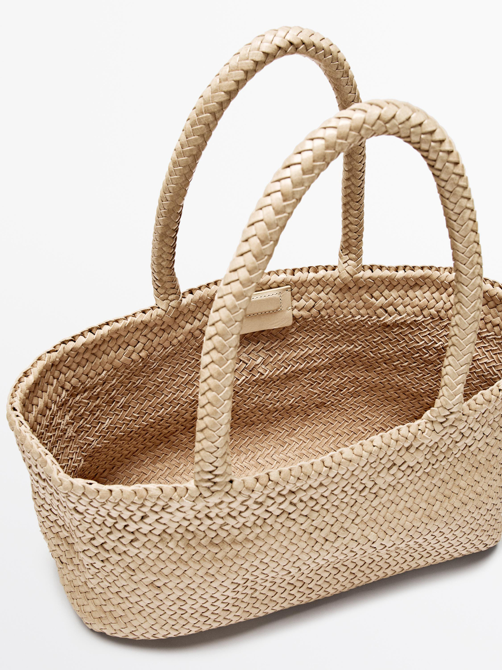 Massimo Dutti Плетеная сумка-тоут среднего размера, кремовый