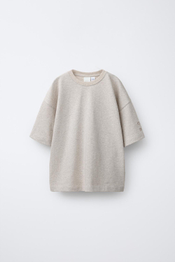 ZARA ОДНОТОННАЯ ФУТБОЛКА, ПЕСОЧНЫЙ С МЕЛАНЖЕВЫМ ЭФФЕКТОМ