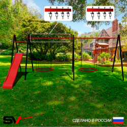 Уличные качели Sv Sport Maxi х 2 с горкой УК358.2В4 (5.8м/Гнездо 115см 2шт/Деревянные 2шт/Подвесы на втулке 4к)