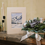 Картина авторская акварельная в паспарту 21х30 см на стену для интерьера "Зима"