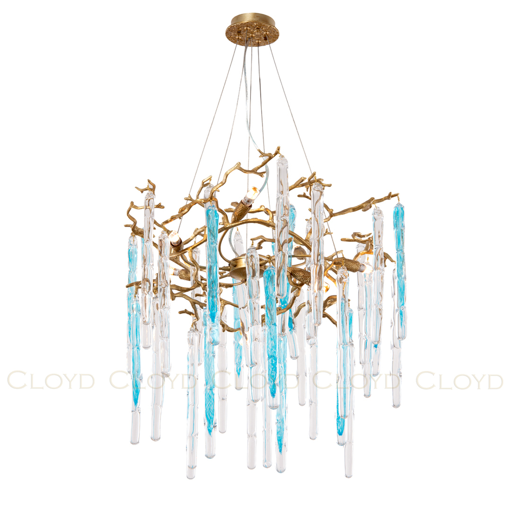 Люстра Cloyd PANGEA C8 / Ø63 см - латунь - голубое стекло (арт.10404)