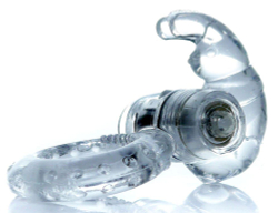 Прозрачное эрекционное виброкольцо с клиторальным зайчиком