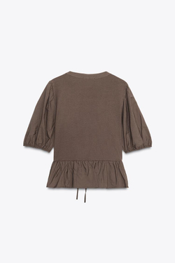 ZARA КОМБИНИРОВАННЫЙ ТОП С ЗАВЯЗКАМИ, ШОКОЛАДНЫЙ