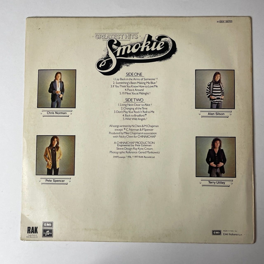 Винтажная виниловая пластинка LP Smokie Greatest Hits (Italy 1977) I'll Meet You At Midnight