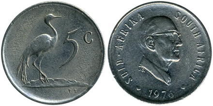 ЮАР 5 центов, 1976 Якобус Йоханнес Фуше XF
