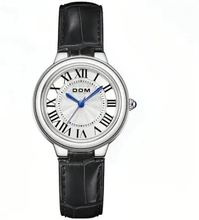Часы наручные кварцевые DOM на кожаном ремешке, черный W10110-01