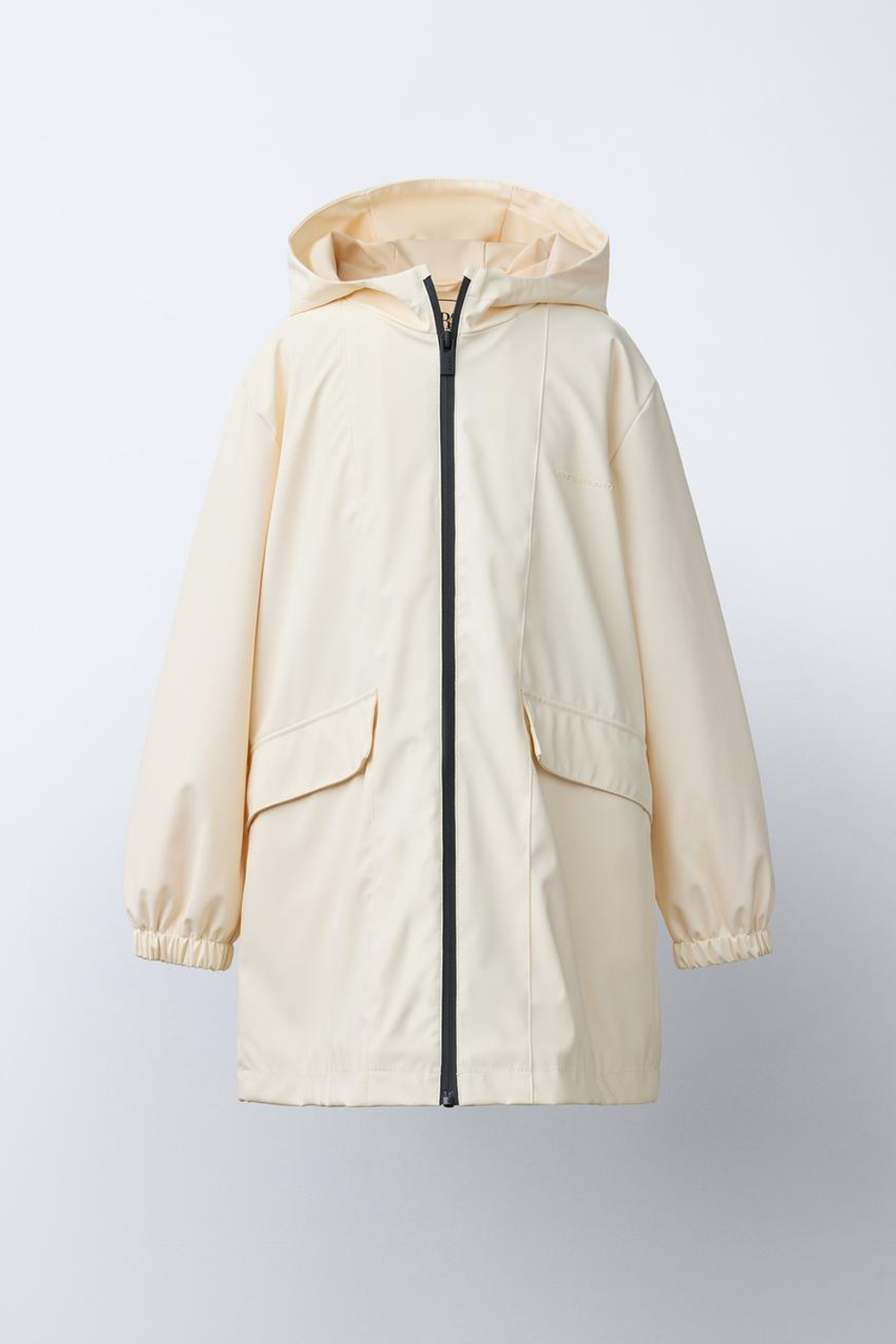 ZARA ПРОРЕЗИНЕННАЯ КУРТКА С КАПЮШОНОМ WATER REPELLENT, ЦВЕТ СЛИВОЧНОГО МАСЛА