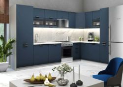 Модульный кухонный гарнитур «Ройс» 3000/1500 (Ваниль софт/ Зеленый софт), ЛДСП/МДФ, ДСВ Мебель