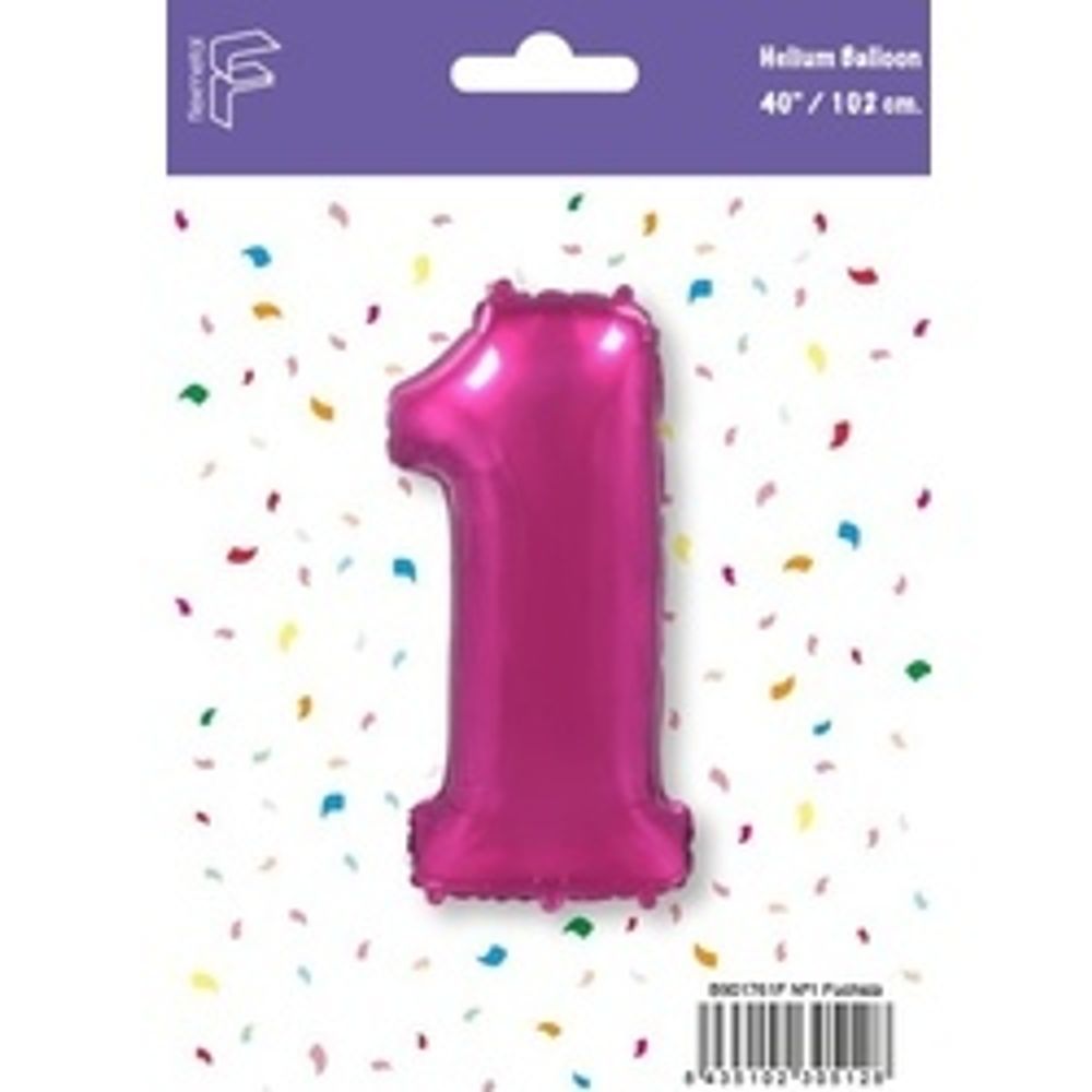 Шар (40"/102 см) Цифра, 1, Фуше, 1 шт. в упак.