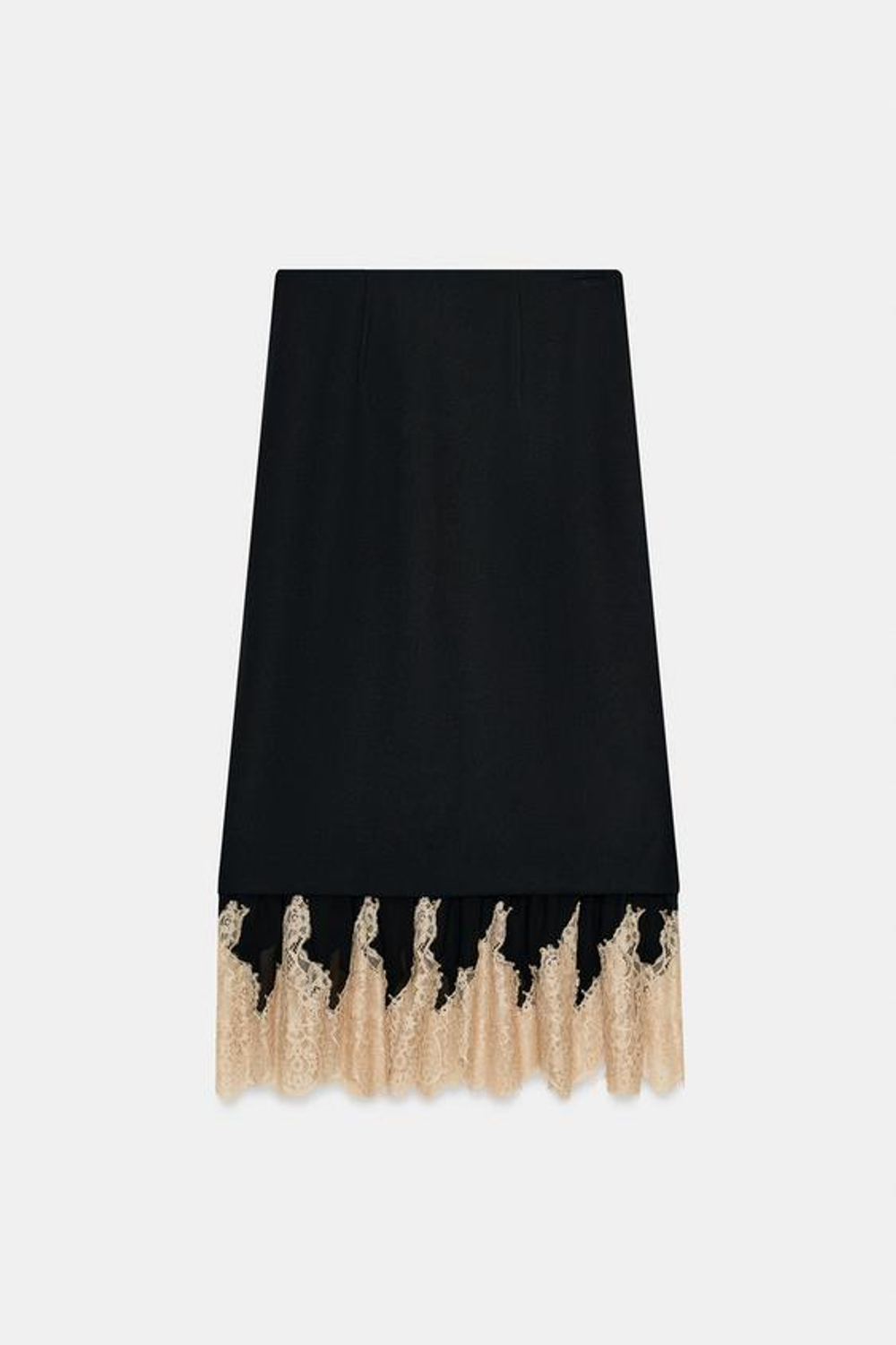ZARA ЮБКА С КОМБИНИРОВАННЫМ КРУЖЕВОМ — ZW COLLECTION, ЧЕРНЫЙ