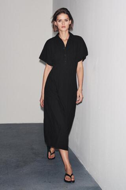 ZARA ПЛАТЬЕ ИЗ ПОПЛИНА С КОРОТКИМИ РУКАВАМИ — ZW COLLECTION, ЧЕРНЫЙ
