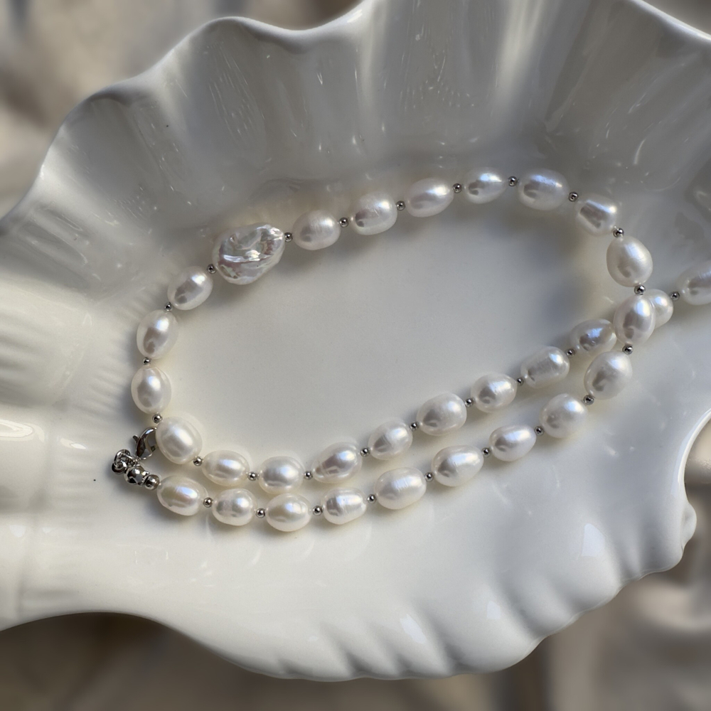 Колье бижутерия "Белая классика" с натуральным жемчугом