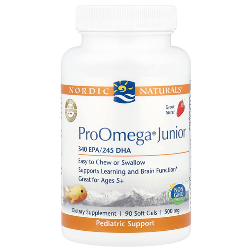 Nordic Naturals, ProOmega® Junior, для детей от 5 лет, клубника, 90 капсул (340 мг в 1 капсуле)