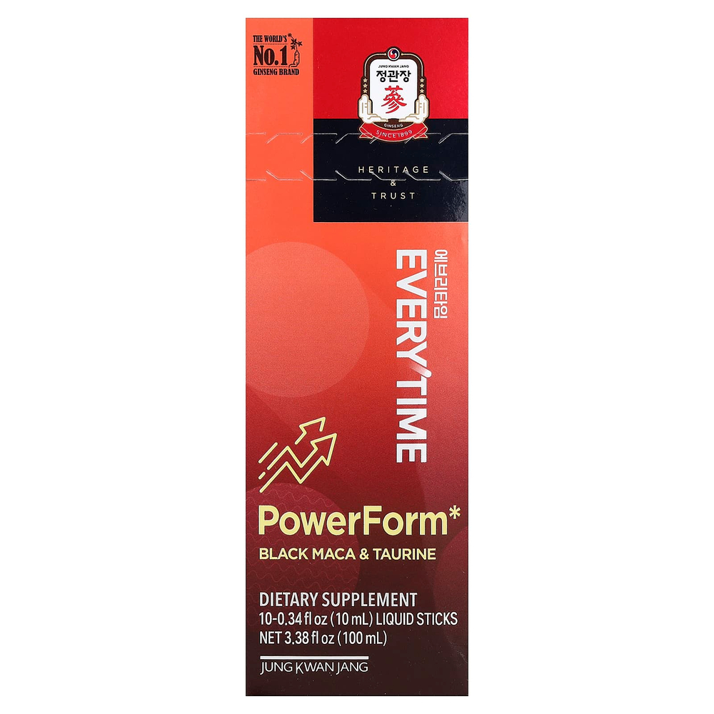 JungKwanJang, Everytime PowerForm, черная мака и таурин, 10 жидких стиков, по 10 мл (0,34 жидк. унции)