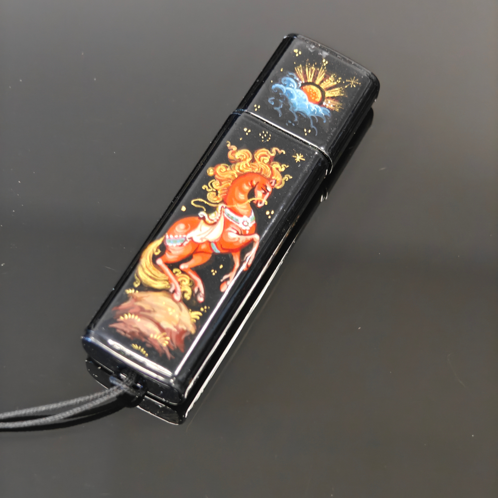 Флешка USB в футляре с ручной росписью "Сказочный конь"