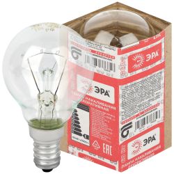 Лампочка ЭРА P45 60Вт Е14 / E14 230В шар прозрачный в гофре