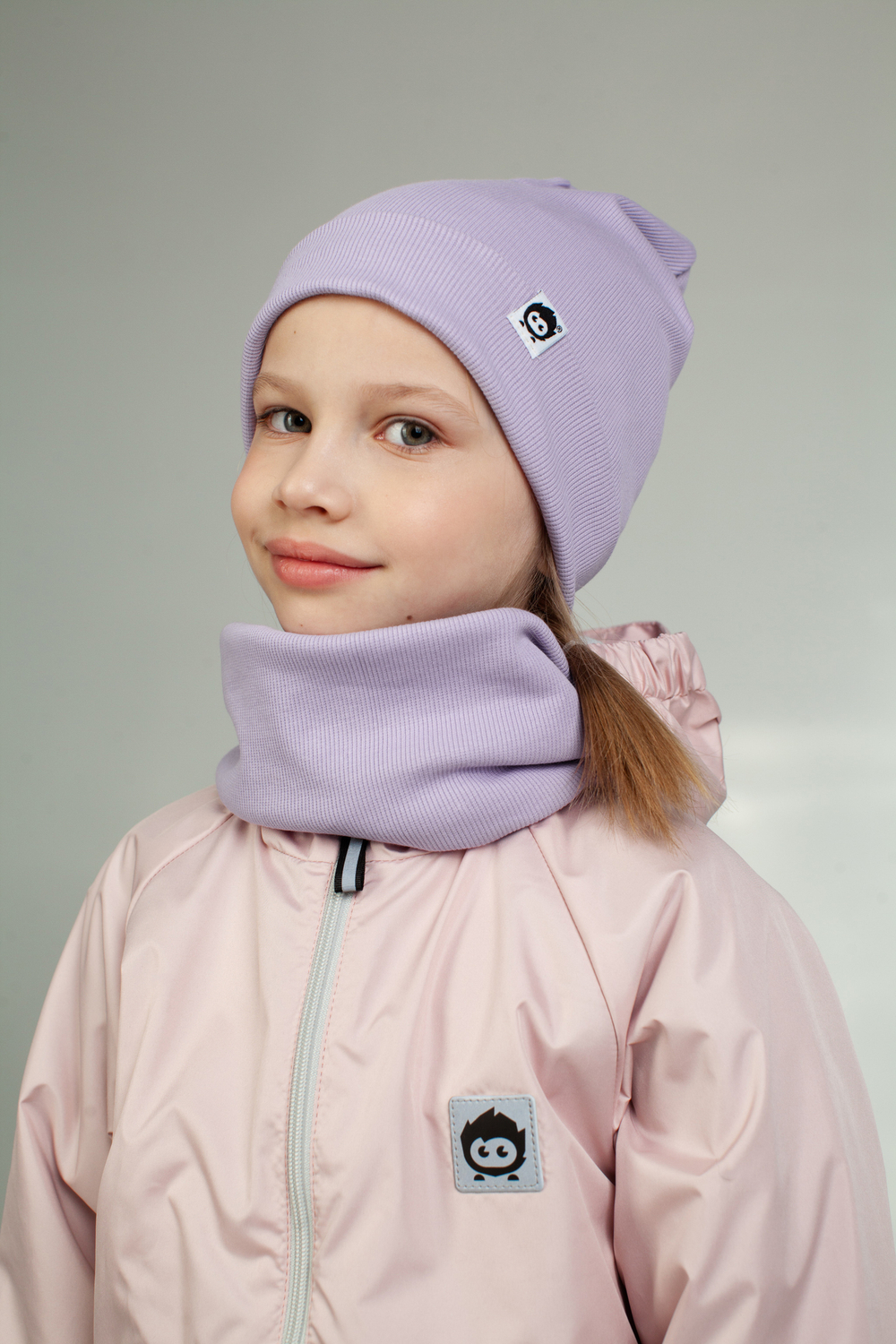 Комплект трикотажный шапка и снуд "Лавандовый"