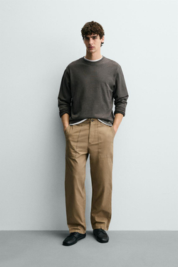 ZARA ФУТБОЛКА В ПОЛОСКУ С ДЛИННЫМИ РУКАВАМИ, ТЕМНО-КОРИЧНЕВЫЙ