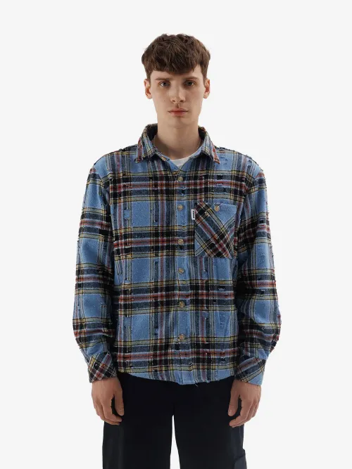 Рубашка ripped plaid синяя