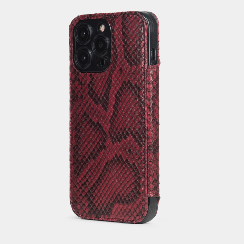 Чехол для iPhone 15 Pro из кожи питона, бордового цвета