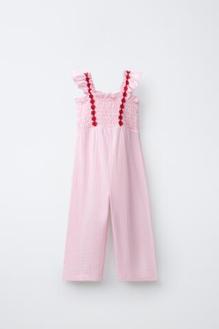 ZARA ДЛИННЫЙ КОМБИНЕЗОН С ЦВЕТОЧНЫМ УЗОРОМ, РОЗОВЫЙ