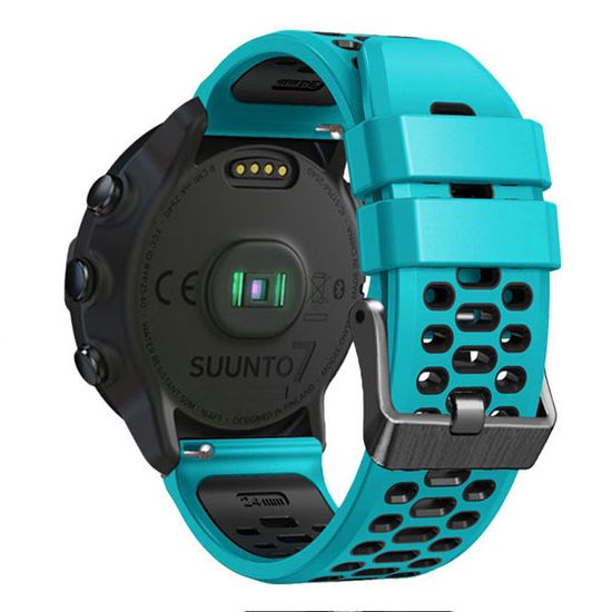 Ремешок двухцветный дышащий 24 мм для Suunto 9 Baro, Suunto 7, Suunto Spartan Sport силиконовый (Голубой/черный)