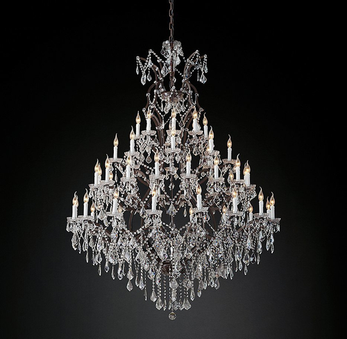 Подвесной дизайнерский светильник  19th C. Rococo Iron & Clear Crystal Round Chandelier 59" by Restoration Hardware