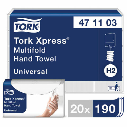 Полотенца бумажные (1 пачка 190 листов) TORK (H2) Universal, 2-слойные, цвет натуральный, 4 упаковки.,23,4×21,3, Z-сложение.