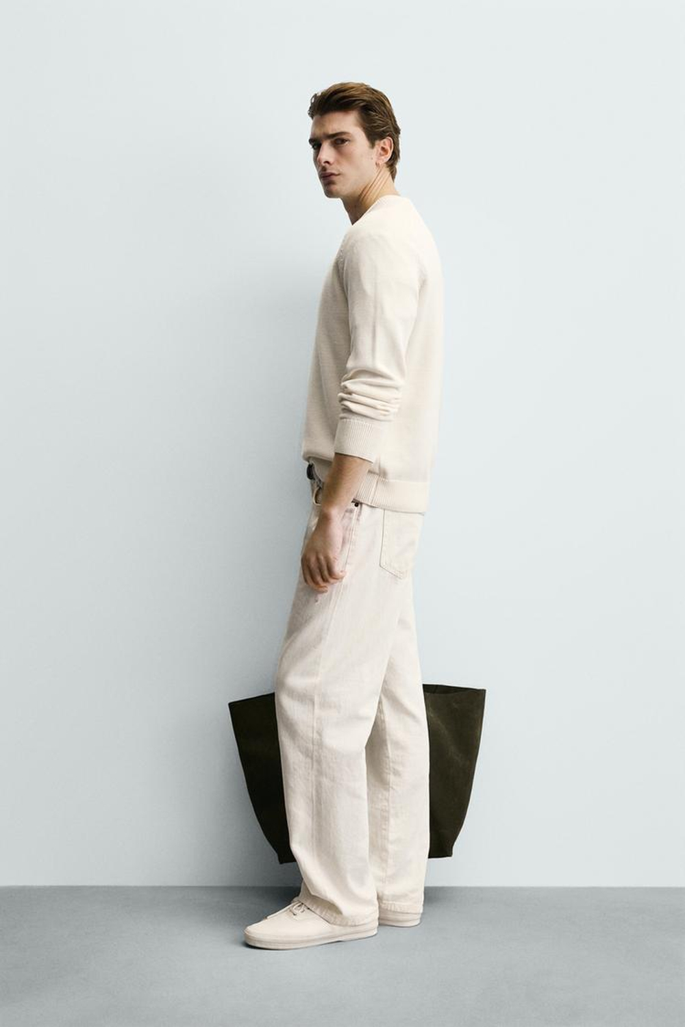 ZARA СВИТЕР ИЗ РЕЛЬЕФНОГО ХЛОПКА, ЖЕЛТОВАТО-БЕЛЫЙ