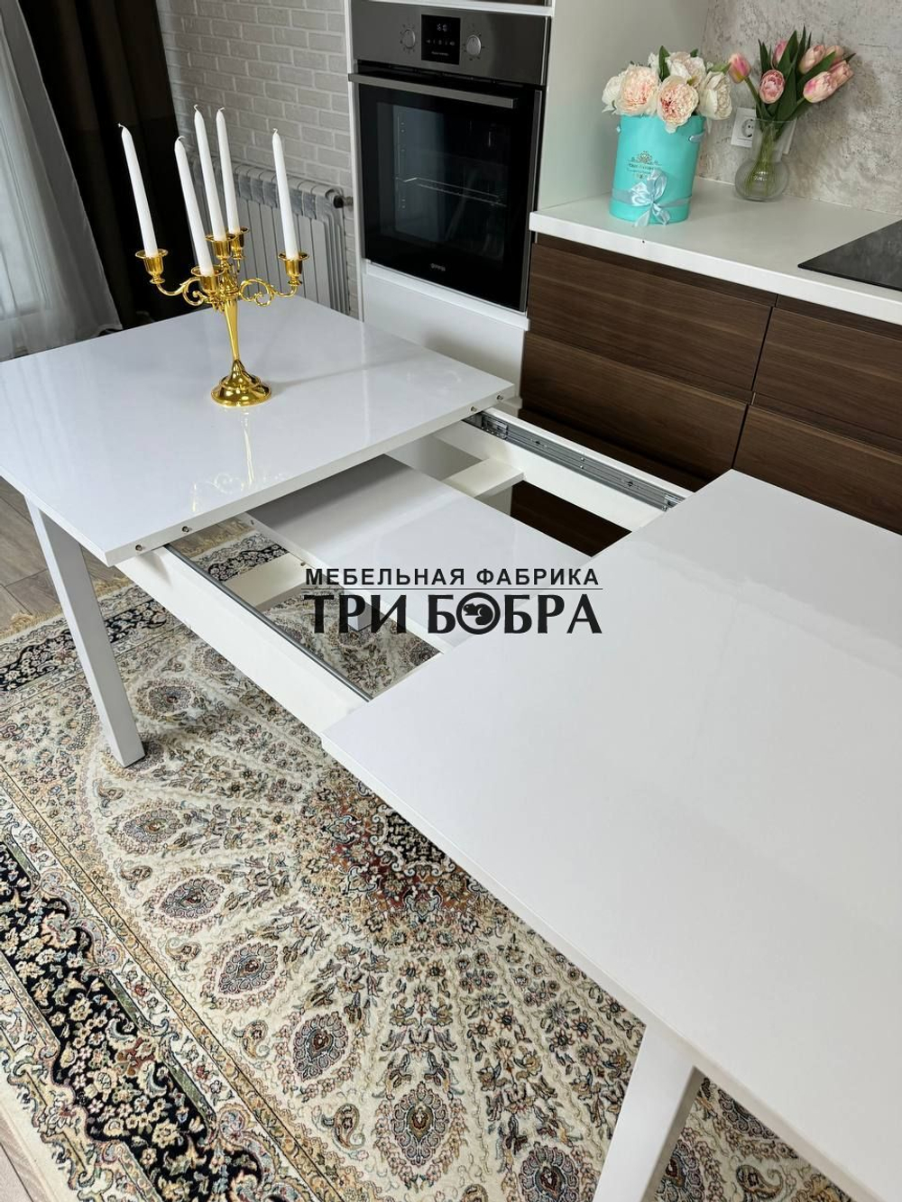 Большой кухонный стол "Макси", белый глянец