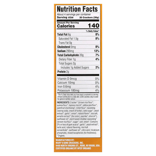 Mary's Gone Crackers, органические крекеры-снеки, со вкусом чеддера, 113 г (4 унции)