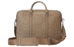 GUCCI Leather Briefcase, Portable Crossbody Bag, Shoulder Bag Large Men"s Taupe