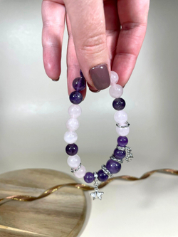 Браслет для Рыб, аметист и розовый кварц