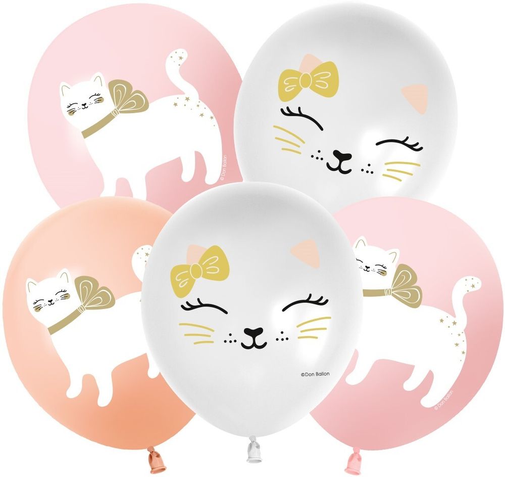 Шар (12''/30 см) Кошечка с бантом, Ассорти, пастель, 1 ст, 25 шт.